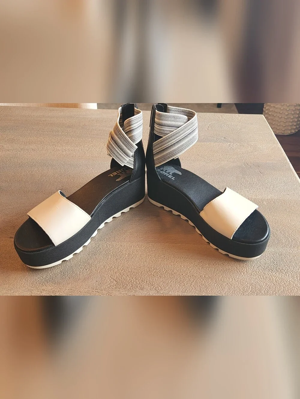 Sorel Women’s Cameron Leather Platform Ankle Strap Wedge Zip Sandal Size 7